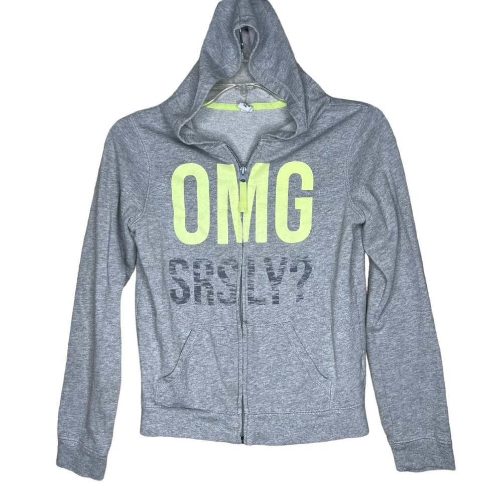 Old Navy Grey Hooded Jacket OMG SRSLY? Graphic Full Zip Size Youth XL 14